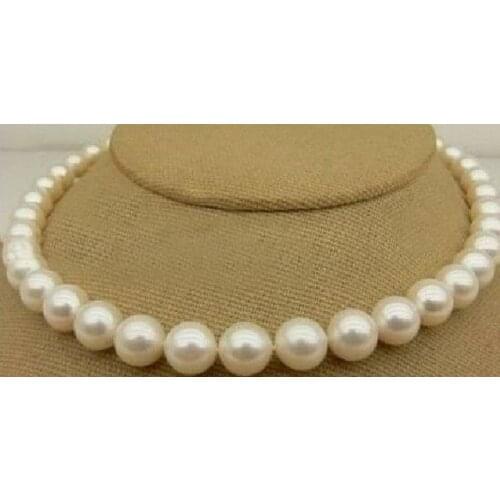 Huge 18"10-11mm genuine natural freshwater white round pearl necklace 925silver