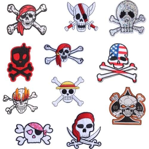 Patch for Punk Skull Clothing Iron on Embroidered Sewing Applique Bone Sew on Fabric Badge DIY Apparel Accessories Decoration