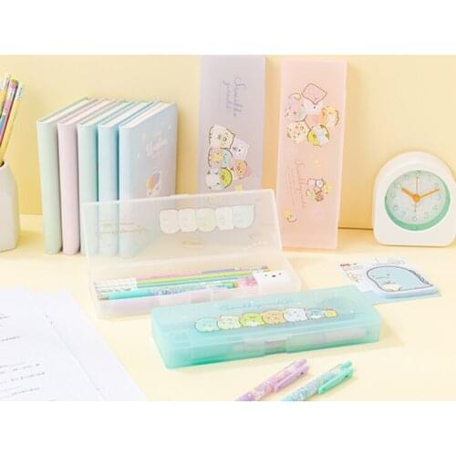 Cartoon Plastic Pencil Case Translucent Pen Case School Pencil Cases Gifts For Student Big Storage Box Cosmetic Bag Ornaments