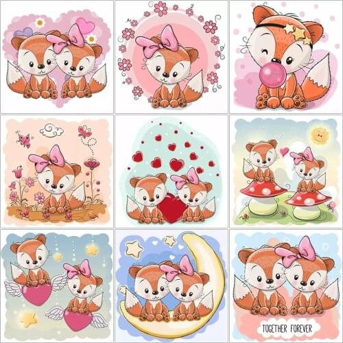 Full Square 5D Diy Diamond Painting Cartoon Fox 3D Diamond Embroidery Animal Fox Cross Stitch Rhinestone Mosaic Home Wall Decor