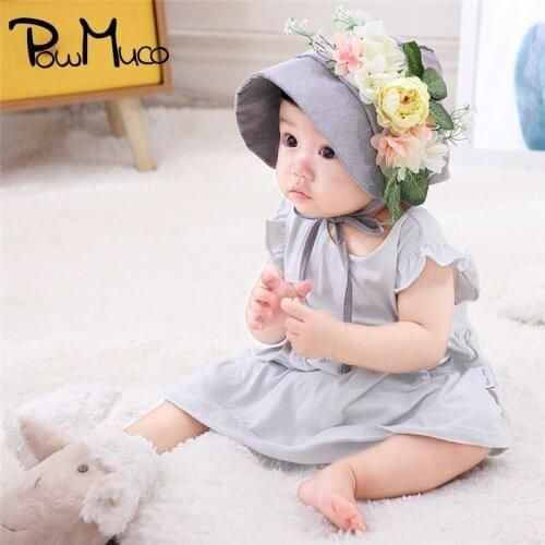 Powmuco Bohemia Fashion Artificial Flower Baby Girls Princess Hat Cute Handmade Floral Childrens Caps Birthday Gift Photo Props