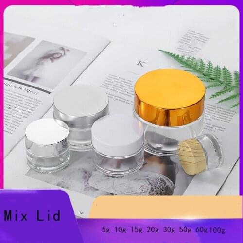 20pcs 5-100g Clear Glass Cream Jar Cosmetic Container Cosmetic Jars Mix Lid Glass Bottle Make Up Container Empty Jars Travel
