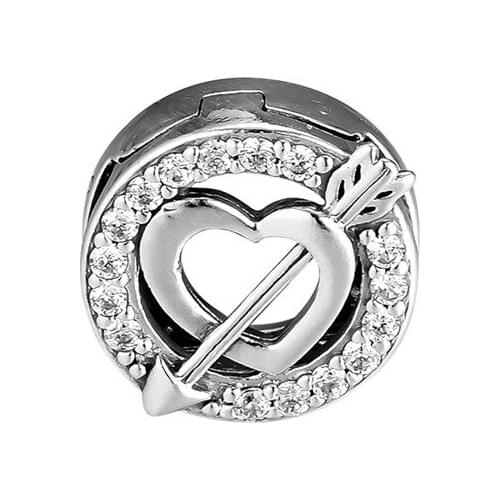 Reflexions Cupid Arrow Heart Clip Clear CZ Charm Beads for Reflexions Belt Bracelets Women DIY 925 Sterling Silver Beads Jewelry