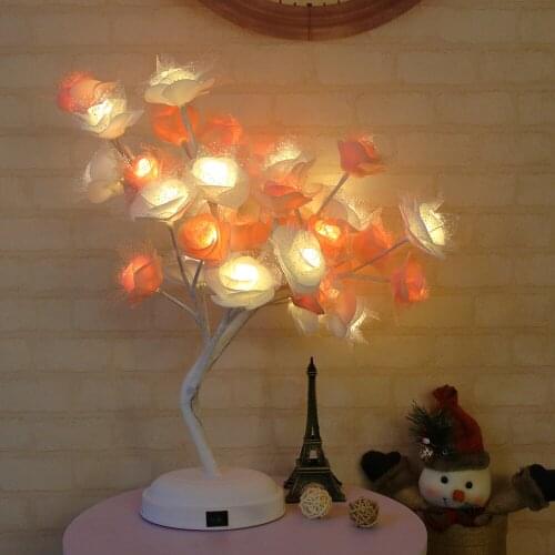 Romantic Pink Flower Tree Lights Battery Powered & USB Rose Night Lamp For Wedding Valentines Day Party Garland Decorative