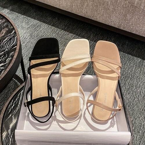 Women Gladiator sandals concise buckle band sandalias open toe low heels summer shoes woman narrow band sandales plus size 40/41