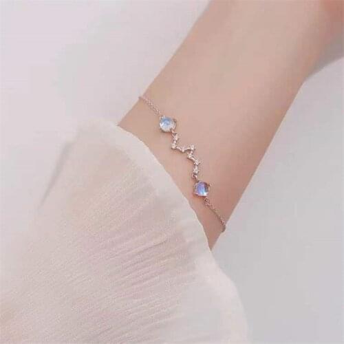 925 Sterling Silver Moonstone Round Bead Charm Bracelet & Bangle For Women Girls Wedding Jewelry sl207