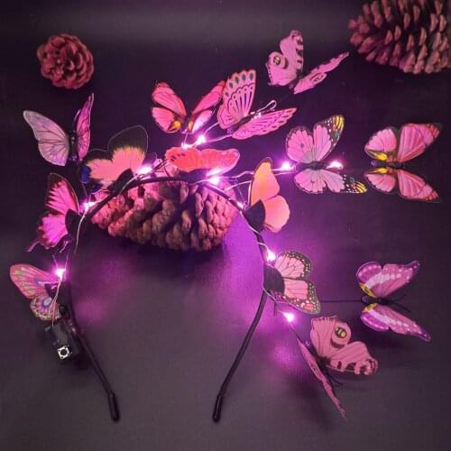 Glowing Light Up Gothic Butterfly Headdress Headband Vintage Wedding Headdress Cosplay Birthday Party Gift