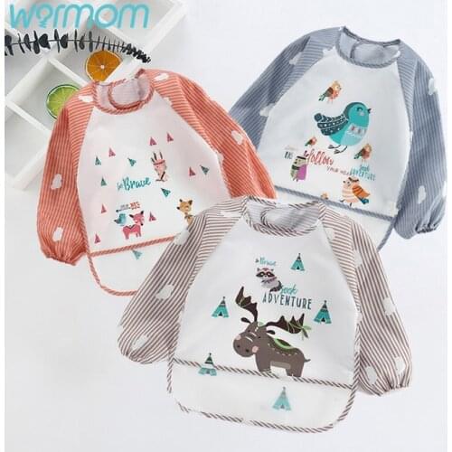 WARMOM Adjustable Baby Bibs Feeding Bibs Waterproof Cartoon Feeding Cloth Baby Boys Grils Long Sleeve Cartoon Feeding Cloth