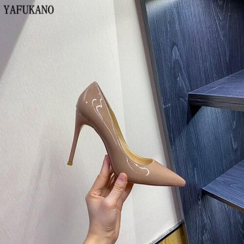 Nude Ladies Pumps Sexy Patent Leather Thin Heels High Heels Brand Womens Shoes Party Wedding Pointed Toe Heels Plus Size 32-41