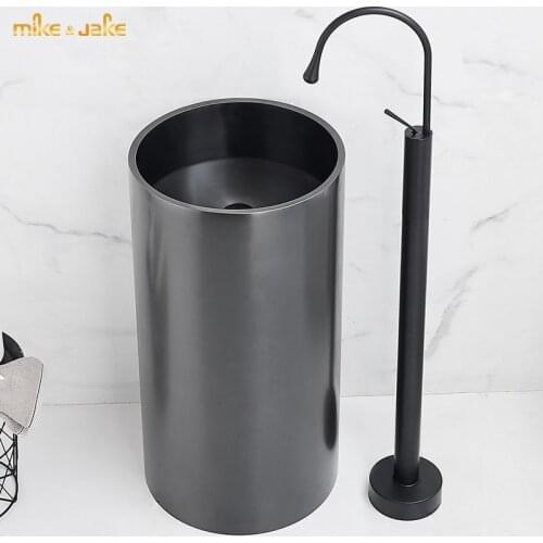 European style bathtub hot and cold water drop faucet floor standing column basin cylinder edge faucet independent black bathtub
