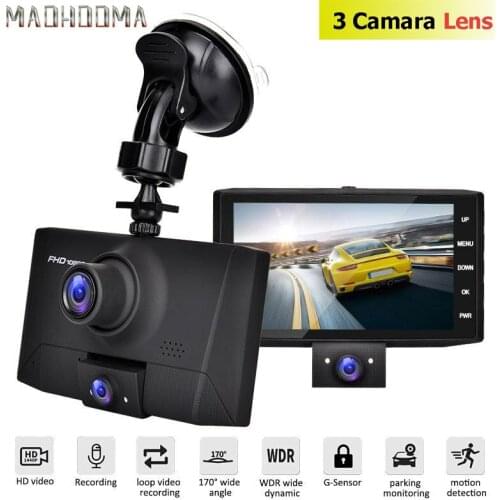 MaoHooMa 170 Degree Viewing Angle Dash Cam Car DVR Camera Video Recorder Dual Lens Registrar 3 in 1 HD 1080P Dashcam 4 Inches