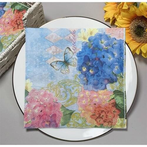 20Pcs/Pack Butterfly Flower Decoupage Paper Napkins Vintage Paper Tissues for Party Tableware Wedding Xmas Festival Supplies U