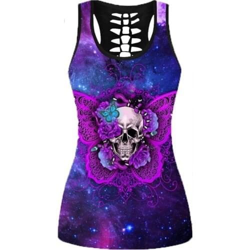 Purple Skeleton Sleeveless Y2k Tees Tops for Women Goth Graphic T Shirts Plus Size Clothing Summer Harajuku Punk Grunge Tshirts