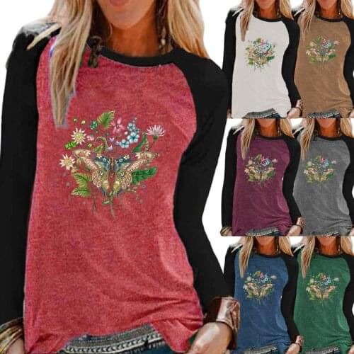 Ladies Autumn Fashion Casual Long Sleeve Shirt Top Women Round Neck Loose T-shirt Pullover Sweatshirt Oversized Print T-shirt