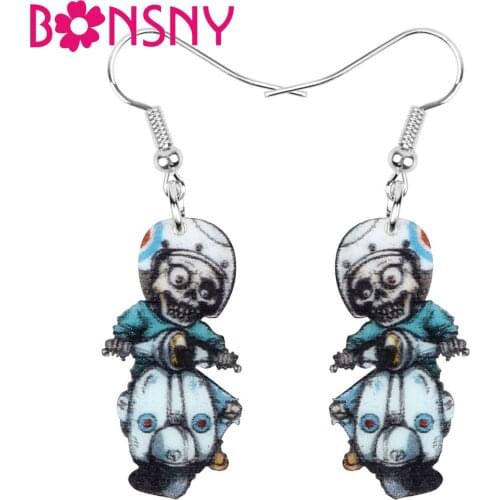 Bonsny Acrylic Halloween Anime Skeleton Skull Cycling Zombie Earrings Drop Dangle Jewelry Women Girl Teen Party Decoration Gift