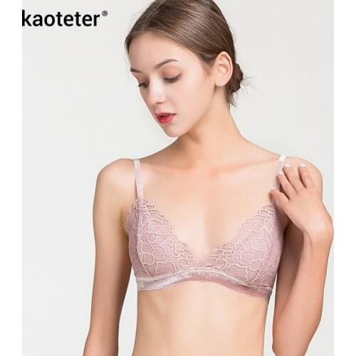100% Silk Womens Bras Women Wire Free Triangle Cup Solid Female Lace Bra Breasts Small Bust Bodice Woman Underwear