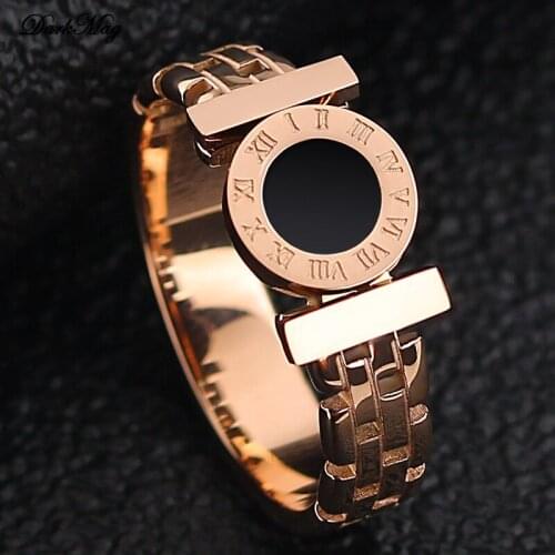 DarkMag Hot Rings Woman Rings Stainless Steel Black Roman Numerals Rings Rose Gold Color Hollow Out Rings Fashion Jewelry