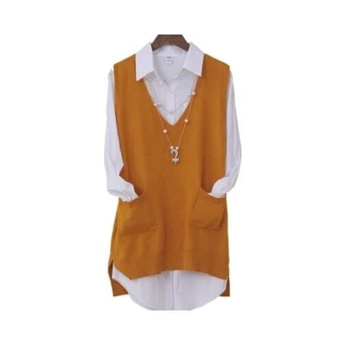 Korea 2021 Autumn Cashmere Knitted Vest Both Sides Split Loose Women Sweater Vest Female Sleeveless pull Pullover Jumper