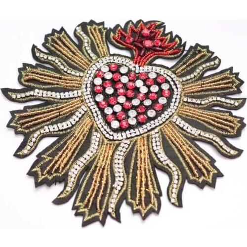 1PCS Large Fire Heart Patch Fashion Beaded Sew On Patches for Clothing Beading Applique for DIY Bags Clothes Sweater