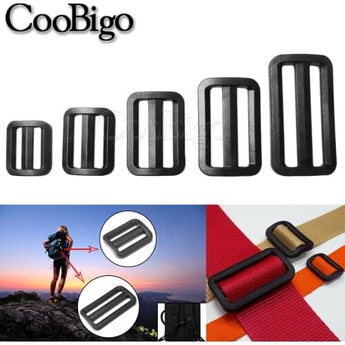 10pcs Curve Tri-Glide Slider Sliplock Buckle Plastic Black Adjustable for Bag Straps Webbing Size 20mm 25mm 32mm 38mm 50mm