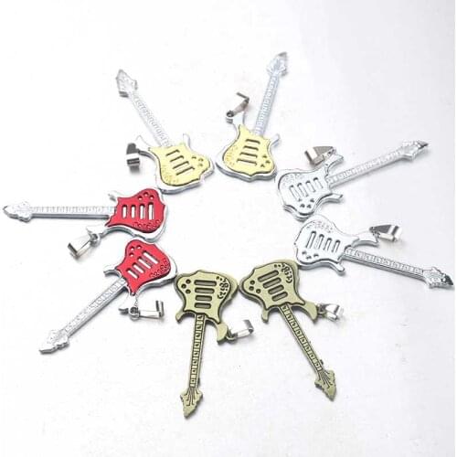 10pcs Fashion Metal Chain Guitar Pendant Men And Women Punk Rock Music Stainless Steel Pendant Jewelry DIY Necklace Wholesale