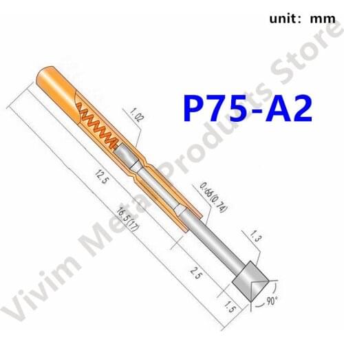 100PCS P75-A2 Round Tip Spring Test Probe Pogo Pin for Home Tool Probe Contact Finger Nickel Plated Test Probe Needle Dia 1.3mm