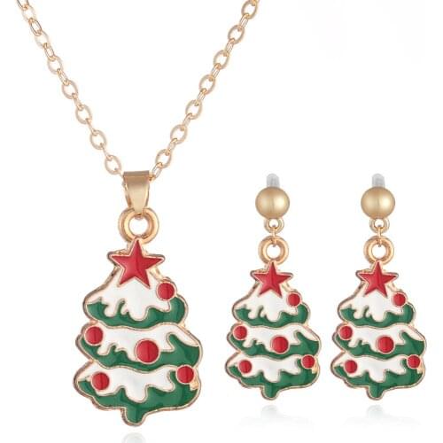 12pcs/lot New Popular Winter Snowing Christmas Tree Necklace And Earring Set For Gifts