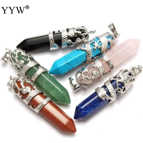 2021 Punk Rock Male Women Dragon Bail Natural Gems Stone Pendant Jewelry Pendulum Bullet Lapis Lazuli Quartz Rose Stone Pendants