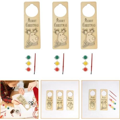 3pcs Wooden Hanging Decoration Christmas Elk Door Handle Pendant Home Decor