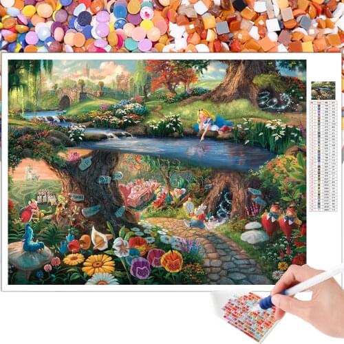 Diamond Painting Landscape Alice in Wonderland Cartoon Children Embroidery 5D DIY Cross Stitch Mosaic Square Round Home Decor