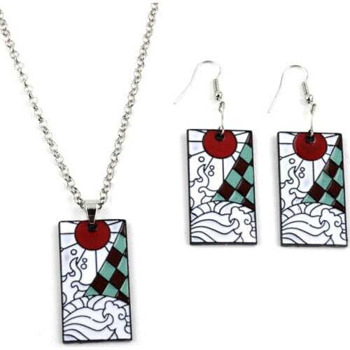 Anime Demon Slayer : Kimetsu No Yaiba Kamado Tanjirou Necklace Fashion Pendant Chain Choker Earrings Figure Cosplay Toys Gift