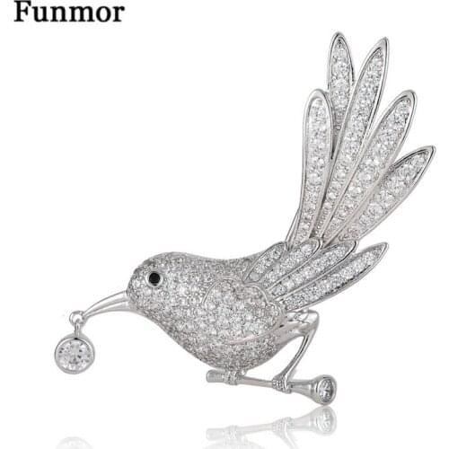 Funmor Exquisite Animal Bird Copper Brooches Mosaic AAA Zircon Pins For Women Men Banquet Prom Ornaments Lapel Suit Accessories