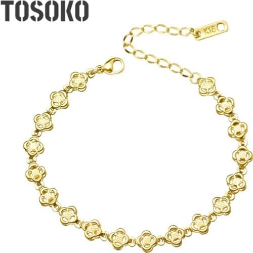 TOSOKO Stainless Steel Exquisite Hollow Flower Bracelet Fashion Womens Chain BSE066