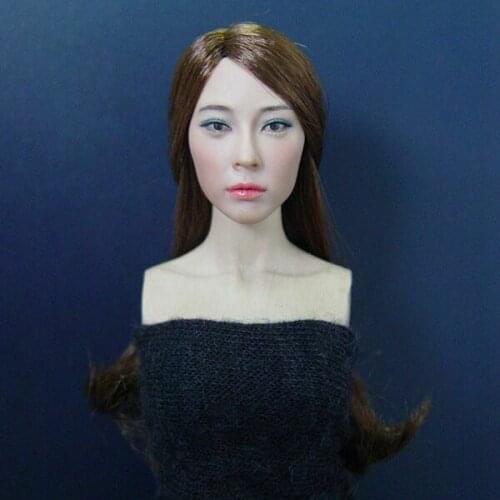 KM037 1/6 Kumik Asian Girl Head Sculpt With Brown Straight Hair Fit 12'' Action Figure Body