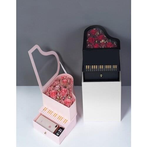 Creative Piano Flower Box Heart-shaped Rose Flower Arrangement Basket Net Red Yongsheng Flower Wedding Gift Box Christmas Bag