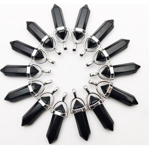 Fashion natural stone Obsidian crystal pillar Pendants & necklaces for making Jewelry charm Point accessories 24pc wholesale