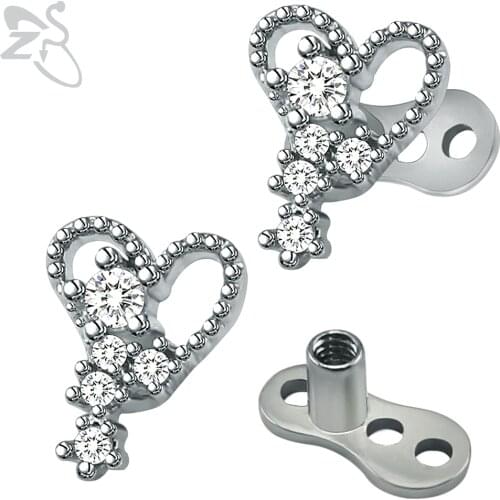 Fashion Heart Dermal Anchor Piercing Tops stainless steel Skin Diver Piercings Surface Hide it Screw Body Jewelry