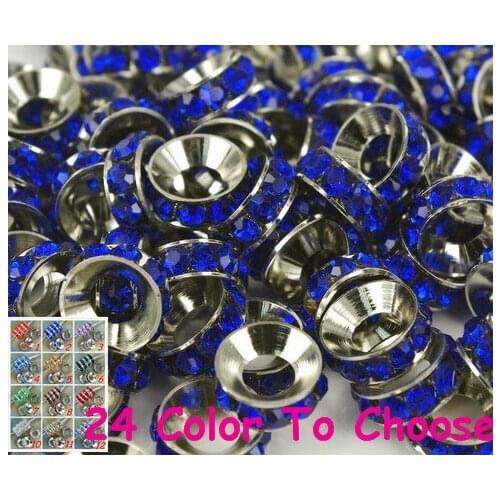 Gcg2 Fasion Gift 10mm Deep Blue Rhinestone Crystal Rondelle Spacer Beads Lot,Rhodium Plated Big Hole European Beads