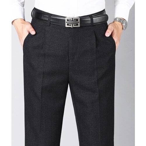 Autumn and winter thickened mens pleated trousers middle-aged and elderly mens casual pants loose straight business trousers