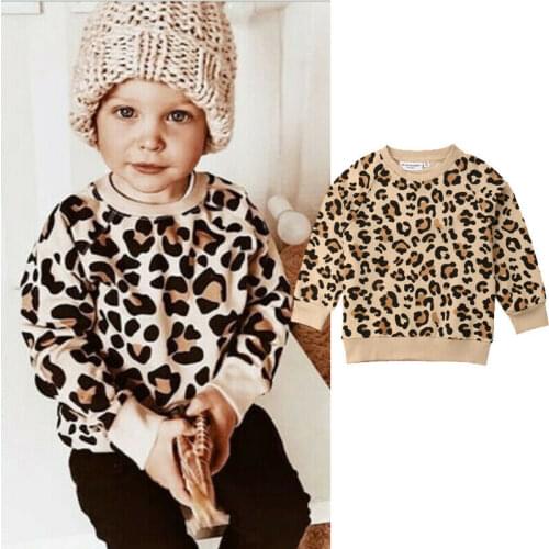 PUDCOCO Autumn Kids Baby Girl Boy Cotton Tops Long Sleeve T-Shirt Leopard Print Sweatshirts Clothes1-7Y