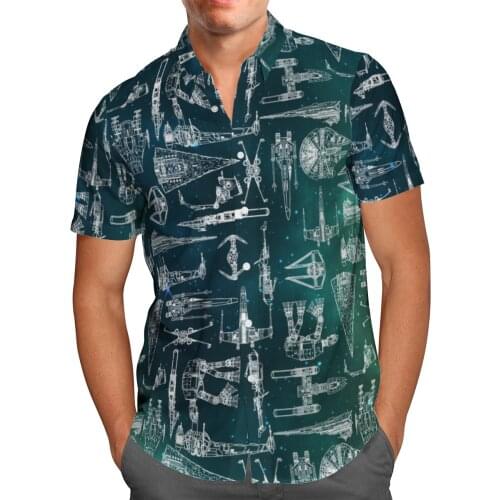 Spacecraft 3D Beach Hawaiian 2021 Summer Anime Shirt Short Sleeve Shirt Streetwear Oversized 5XL Camisa Social Chemise Homme-88