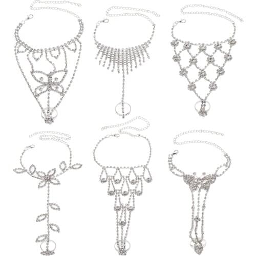 Beach Wedding Barefoot Sandal Foot Chain Crystal Anklet With Rhinestone Toe Ring