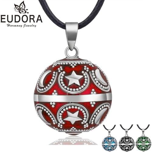 EUDORA Harmony Ball Necklace Star Moon Chime Bola Pendant for Women Fashion Jewelry Gift Mexican Pregnancy Ball 45'' Chain