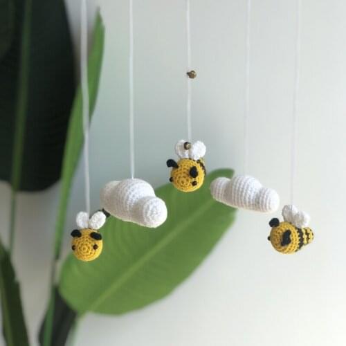 Baby Rattles Crib Mobiles Toy Bed Bell Knitting Wool Bee Cloud Wind Chime Pendant Nordic Kids Room Nursery Decoration