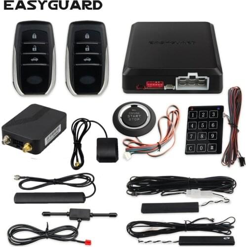 EASYGUARD smartphone app 4G 3G 2G keyless entry system engine start stop remote engine start GPS GSM car security system DC12V