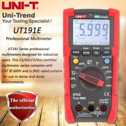 UNI-T UT191E Professional Multimeter; true RMS IP65 waterproof / dustproof digital multimeter, LoZ voltage measurement