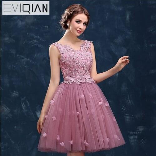 Pink Prom Dresses New Arrival The Bride Banquet Sweet Lace Embroidery Beading Short Ball Gown Mini Bridesmaid Dresses