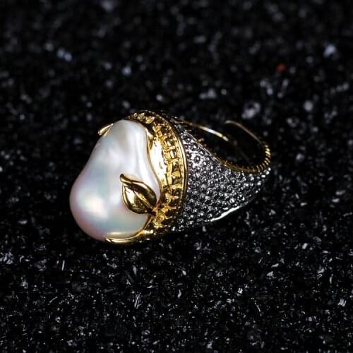 S925 Sterling Silver Set Pearl Retro Thai Silver Private Jewelry Gift Custom Silverware Factory Wholesale Open Ended Ring