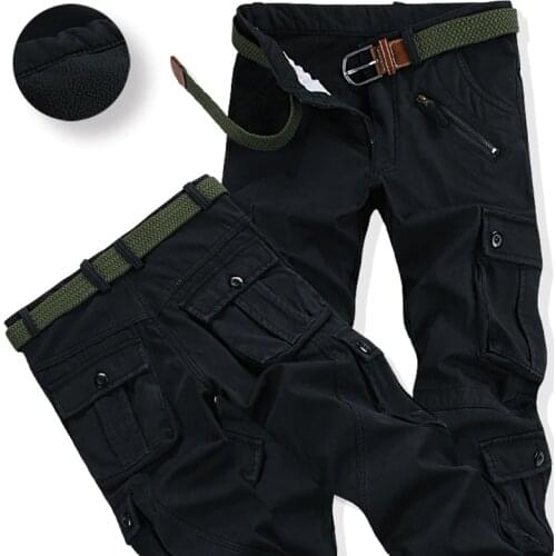 Mens Thick Warm Fleece Winter Pants Fashion Loose Baggy Joger Worker Cargo Pants Casual Pockets Fur Trouser Plus Size 40