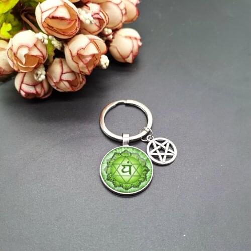 Yoga Bump Glass Round Pendant Blue Art Five-pointed Star Handmade Keychain Summer Jewelry Ancient Costume
